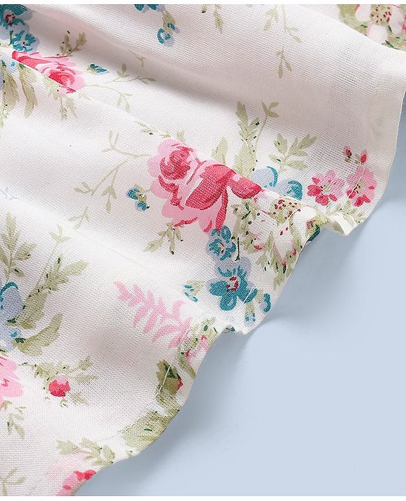Babyhug Rayon Singlet Frock Floral with Headband - White