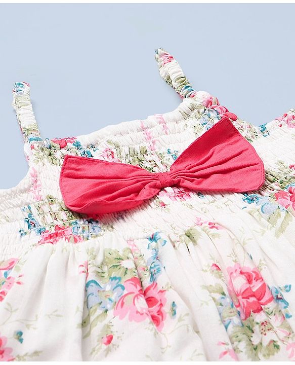 Babyhug Rayon Singlet Frock Floral with Headband - White