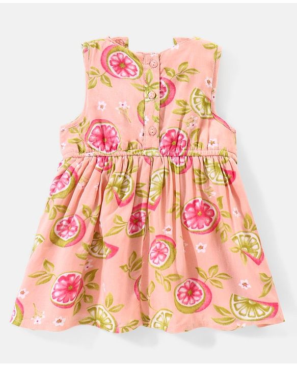 Babyhug Rayon Short Sleeves Fit and Flare Frock Floral Print - Peach