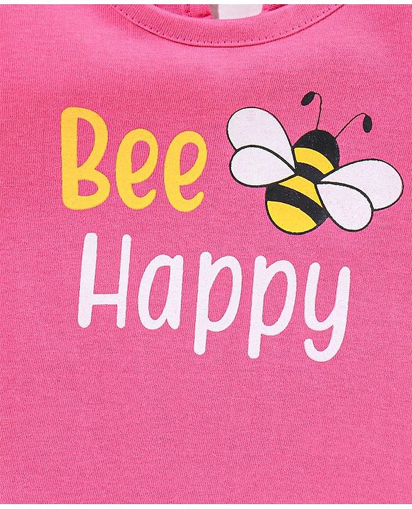 Babyhug Half Sleeves Tee with Bee Happy Print - Pink