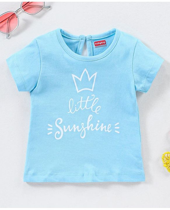 Babyhug 100% Cotton Half Sleeves Tee with Little Sunshine Print - Blue