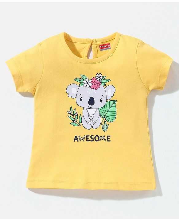 Babyhug 100% Cotton Knit Half Sleeves Top Koala Print - Yellow