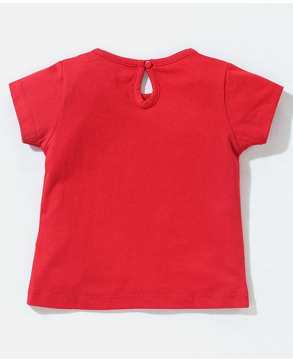 Babyhug 100% Cotton Knit Half Sleeves Top Mermaids Graphics Print - Red