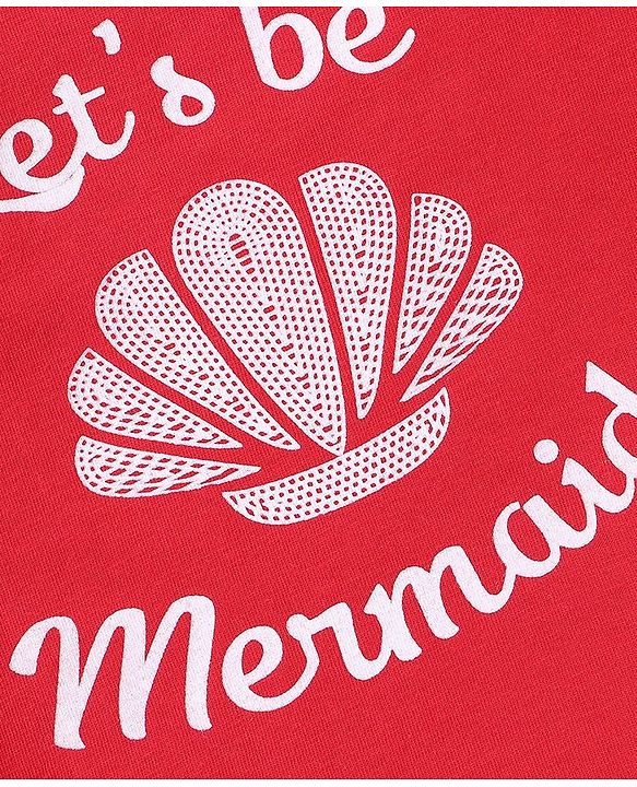Babyhug 100% Cotton Knit Half Sleeves Top Mermaids Graphics Print - Red