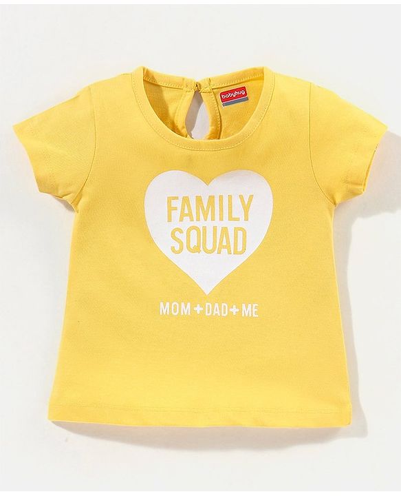 Babyhug Half Sleeves Tee with Family Squad Print - Yellow