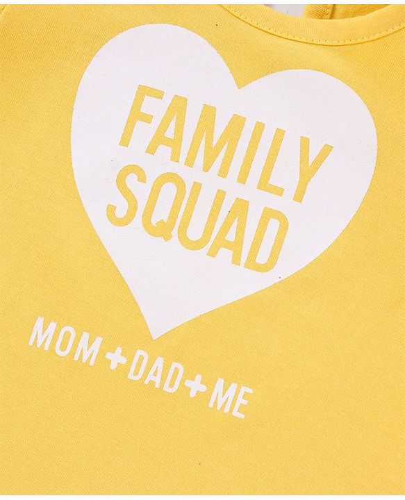 Babyhug Half Sleeves Tee with Family Squad Print - Yellow