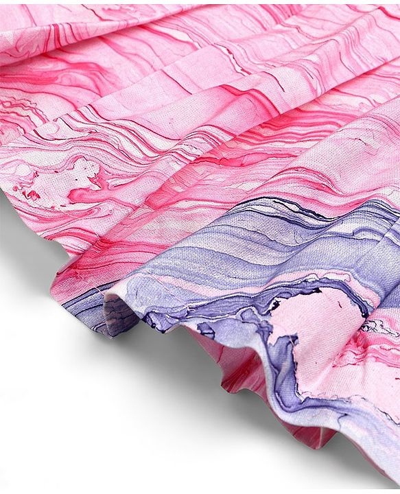 Babyhug Cotton Woven Sleeveless Frock with Bow Applique Marble Print - Pink (Design & Color May Vary)