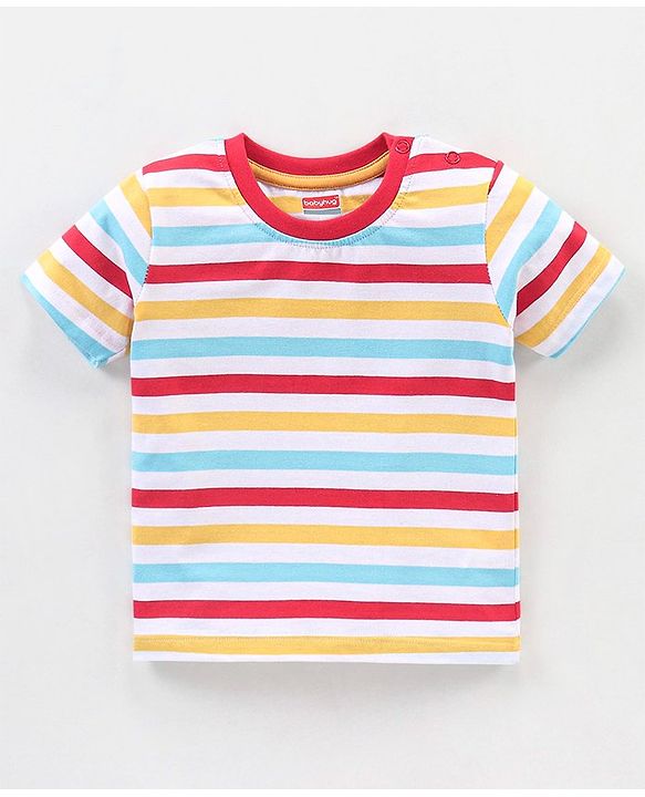 Babyhug Cotton Half Sleeves Striped & Monster Print T-Shirt Pack of 3 - Red & Blue