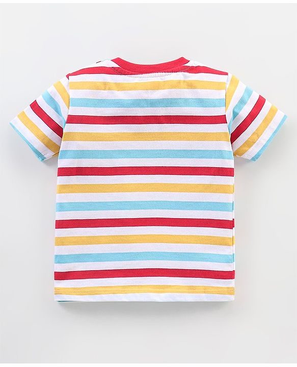 Babyhug Cotton Half Sleeves Striped & Monster Print T-Shirt Pack of 3 - Red & Blue