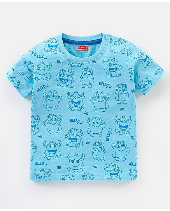 Babyhug Cotton Half Sleeves Striped & Monster Print T-Shirt Pack of 3 - Red & Blue