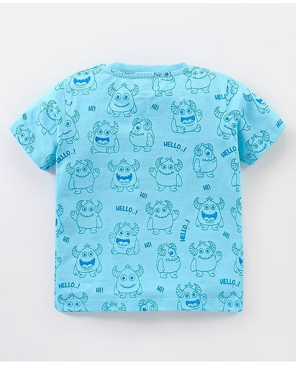 Babyhug Cotton Half Sleeves Striped & Monster Print T-Shirt Pack of 3 - Red & Blue