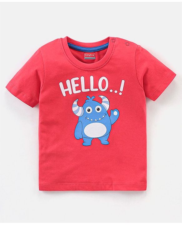 Babyhug Cotton Half Sleeves Striped & Monster Print T-Shirt Pack of 3 - Red & Blue
