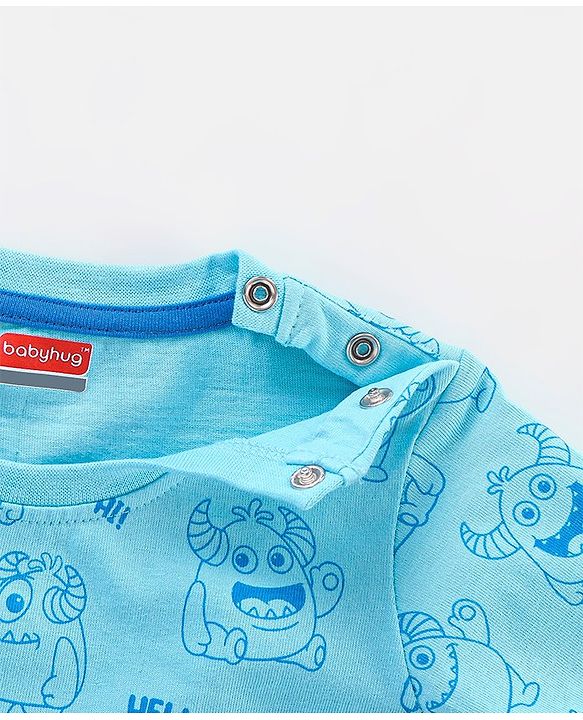 Babyhug Cotton Half Sleeves Striped & Monster Print T-Shirt Pack of 3 - Red & Blue