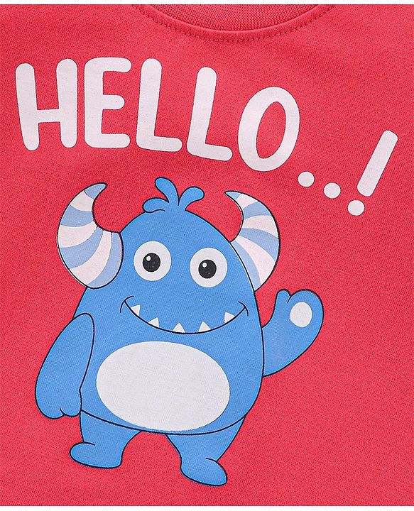 Babyhug Cotton Half Sleeves Striped & Monster Print T-Shirt Pack of 3 - Red & Blue