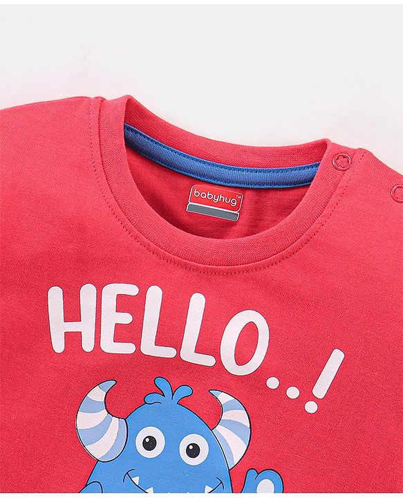 Babyhug Cotton Half Sleeves Striped & Monster Print T-Shirt Pack of 3 - Red & Blue