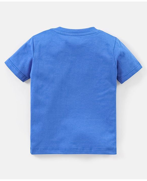 Babyhug Cotton Half Sleeves T-Shirt Striped & Monster Print - Grey Blue & Green