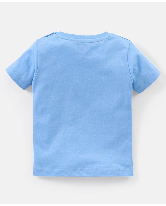 Babyhug Cotton Half Sleeves T-Shirt Striped & Monster Print - Grey Blue & Green