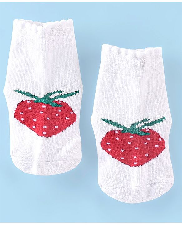 Cute Walk by Babyhug Anti Bacterial Ankle Length Strawberry Print Socks Pack of 3 - Pink White & Red