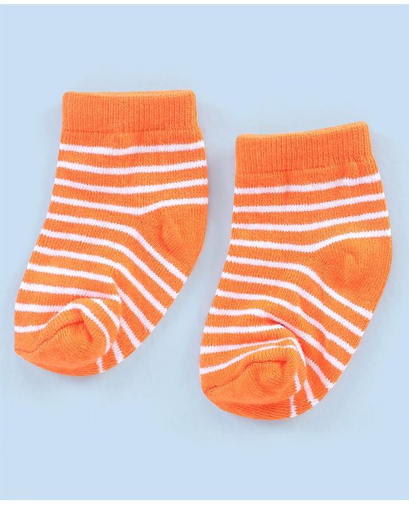 Cutewalk By Babyhug Anti Bacterial Ankle Length Socks Striped & Lemon Design Pack Of 3- Orange & White