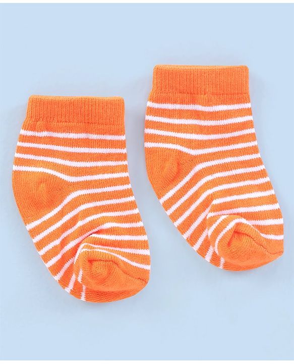 Cutewalk By Babyhug Anti Bacterial Ankle Length Socks Striped & Lemon Design Pack Of 3- Orange & White