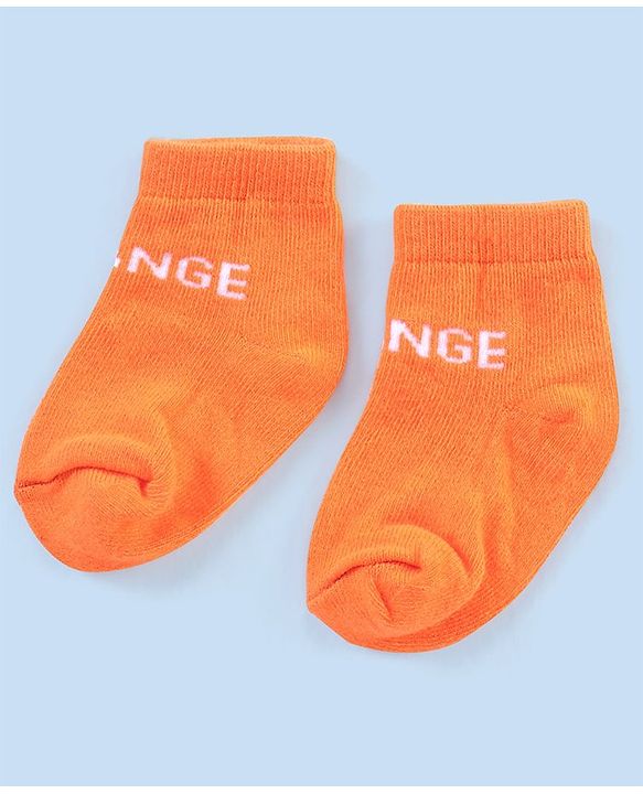 Cutewalk By Babyhug Anti Bacterial Ankle Length Socks Striped & Lemon Design Pack Of 3- Orange & White