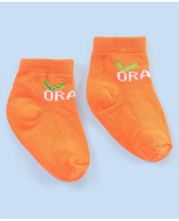Cutewalk By Babyhug Anti Bacterial Ankle Length Socks Striped & Lemon Design Pack Of 3- Orange & White
