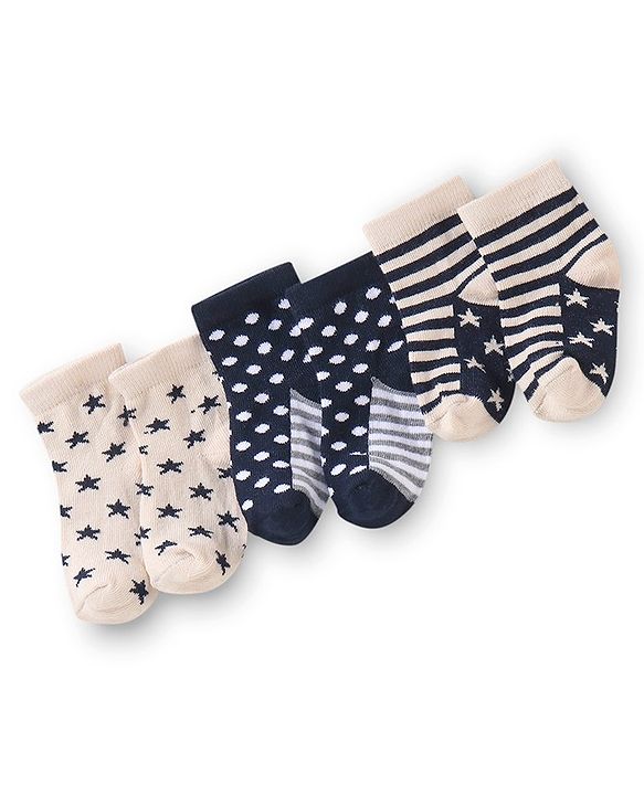 Cute Walk By Babyhug Anti Bacterial Ankle Length Socks Star Design Pack Of 3 - Multicolour