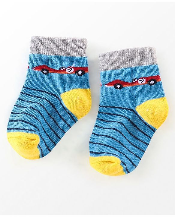 Cutewalk By Babyhug Anti Bacterial Ankle Length Vehicle Print Socks Pack Of 3 - Blue & Red
