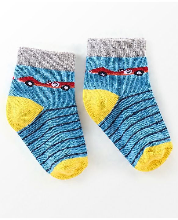 Cutewalk By Babyhug Anti Bacterial Ankle Length Vehicle Print Socks Pack Of 3 - Blue & Red