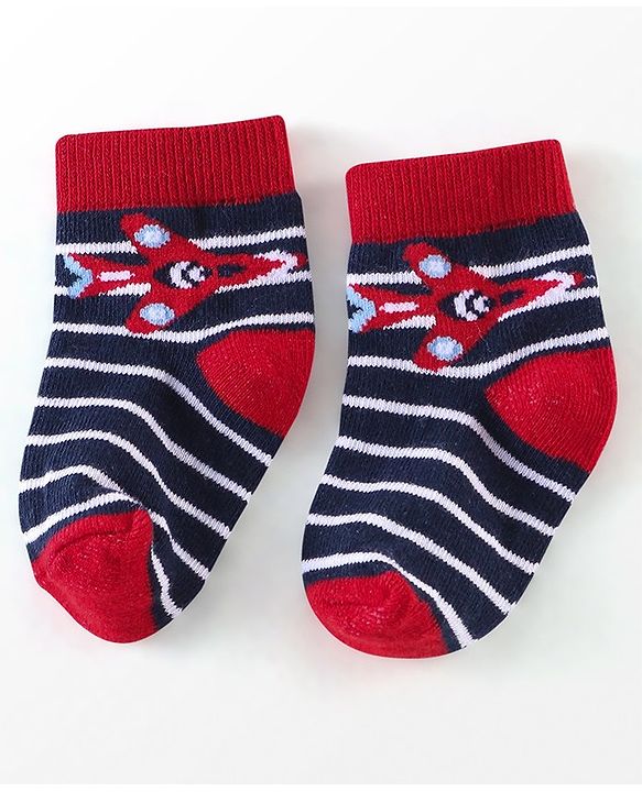 Cutewalk By Babyhug Anti Bacterial Ankle Length Vehicle Print Socks Pack Of 3 - Blue & Red