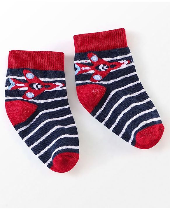 Cutewalk By Babyhug Anti Bacterial Ankle Length Vehicle Print Socks Pack Of 3 - Blue & Red