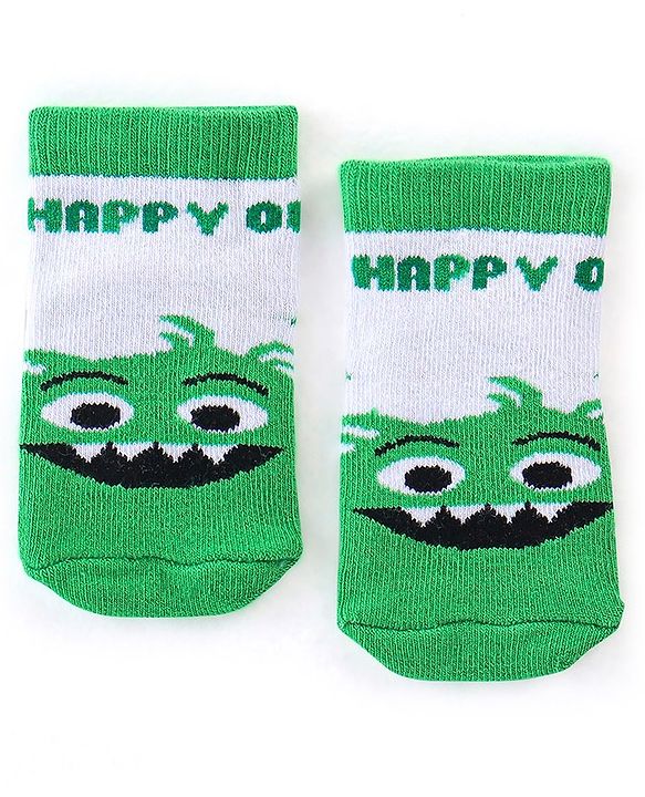Cute Walk by Babyhug Non Terry Anti Bacterial Ankle Length Monster Design Socks Pack of 3 - Red Blue & Green