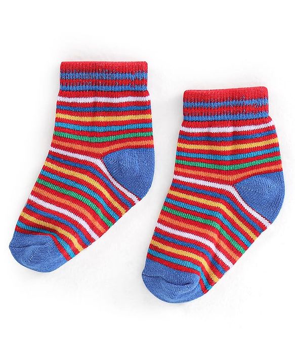 Cutewalk By Babyhug Antibacterial Ankle Length Socks Car & Stripes Design Pack Of 3- Blue & Red
