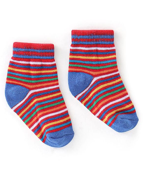 Cutewalk By Babyhug Antibacterial Ankle Length Socks Car & Stripes Design Pack Of 3- Blue & Red