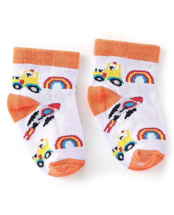 Cutewalk By Babyhug Antibacterial Ankle Length Socks Car & Stripes Design Pack Of 3- Blue & Red