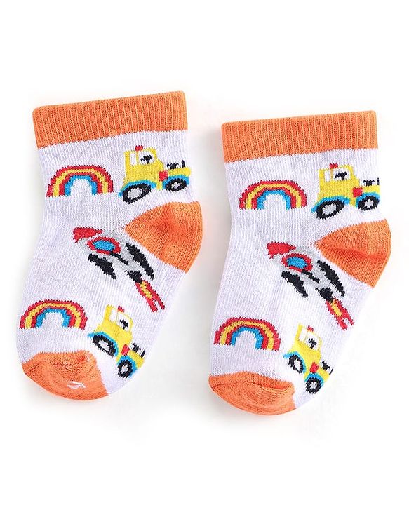 Cutewalk By Babyhug Antibacterial Ankle Length Socks Car & Stripes Design Pack Of 3- Blue & Red