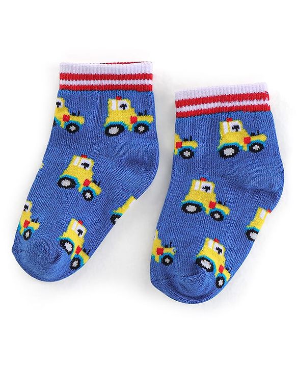 Cutewalk By Babyhug Antibacterial Ankle Length Socks Car & Stripes Design Pack Of 3- Blue & Red