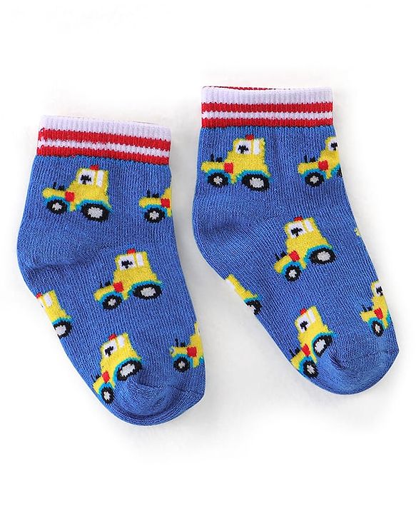 Cutewalk By Babyhug Antibacterial Ankle Length Socks Car & Stripes Design Pack Of 3- Blue & Red