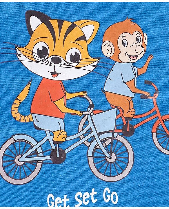 Babyhug 100% Cotton Half Sleeves T-Shirt And Shorts Tiger & Monkey Print - Blue
