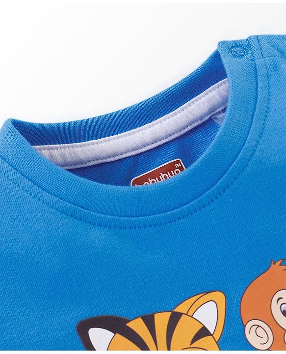 Babyhug 100% Cotton Half Sleeves T-Shirt And Shorts Tiger & Monkey Print - Blue