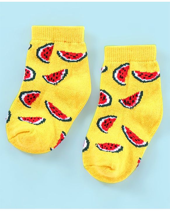 Cutewalk By Babyhug Anti Bacterial Ankle Length Watermelon Design Socks Pack Of 7 - Blue Yellow & Pink
