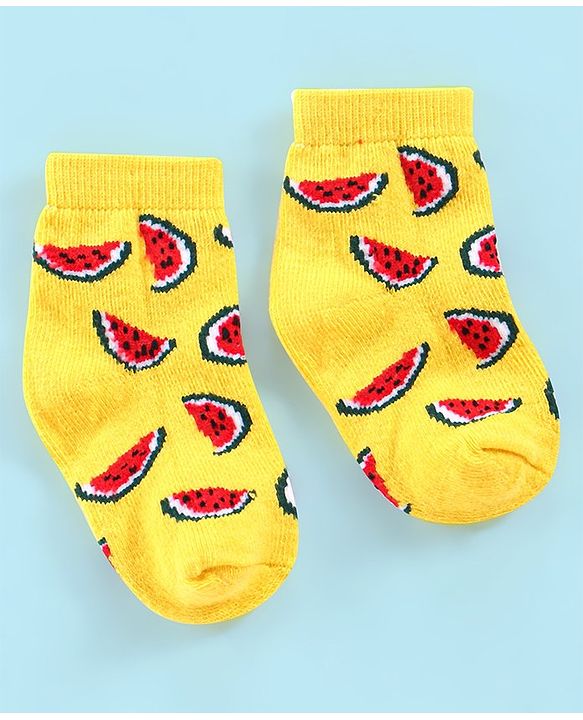 Cutewalk By Babyhug Anti Bacterial Ankle Length Watermelon Design Socks Pack Of 7 - Blue Yellow & Pink