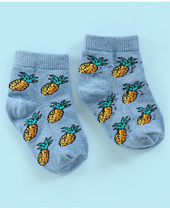 Cutewalk By Babyhug Anti Bacterial Ankle Length Watermelon Design Socks Pack Of 7 - Blue Yellow & Pink