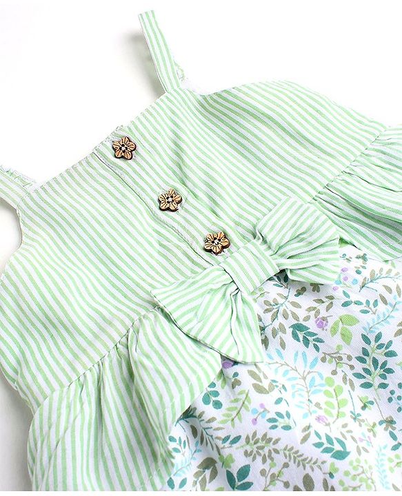 Babyhug Rayon Singlet Sleeves Frock With Floral Print - Green