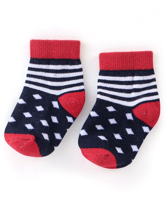 Cute Walk by Babyhug Non Terry Anti Bacterial Ankle Length Socks Stripes & Star Design Pack of 5 - Red Blue & White