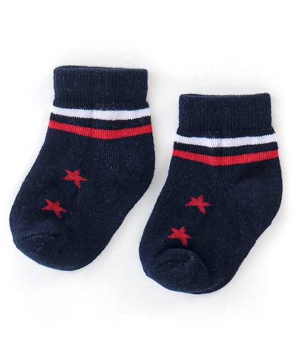 Cute Walk by Babyhug Non Terry Anti Bacterial Ankle Length Socks Stripes & Star Design Pack of 5 - Red Blue & White