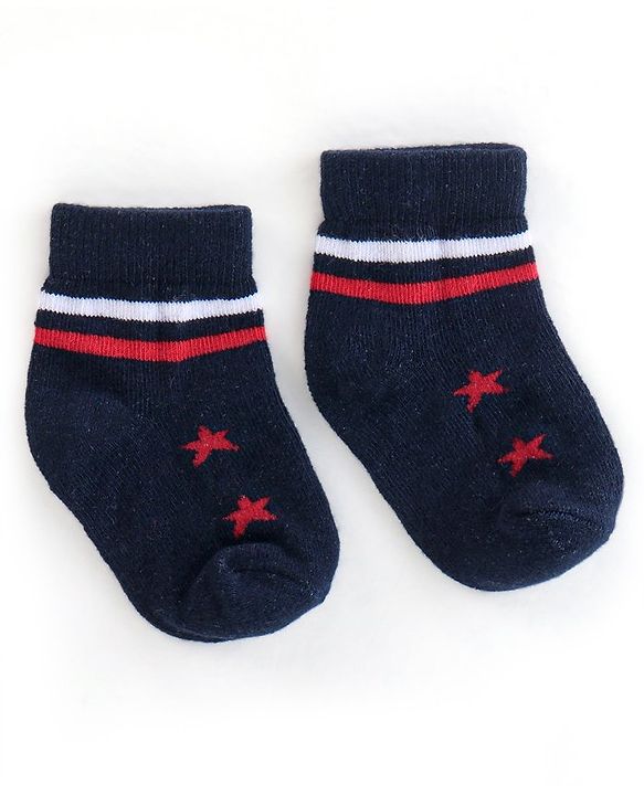 Cute Walk by Babyhug Non Terry Anti Bacterial Ankle Length Socks Stripes & Star Design Pack of 5 - Red Blue & White