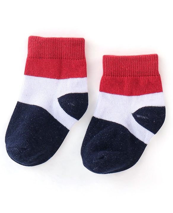 Cute Walk by Babyhug Non Terry Anti Bacterial Ankle Length Socks Stripes & Star Design Pack of 5 - Red Blue & White