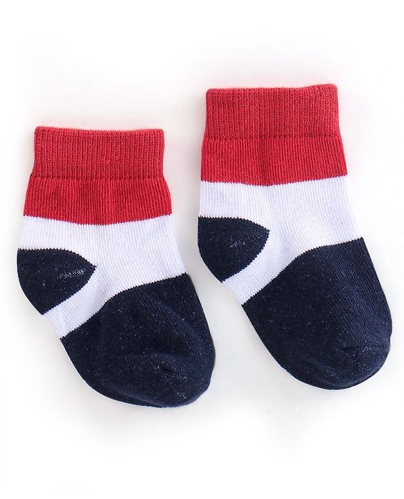 Cute Walk by Babyhug Non Terry Anti Bacterial Ankle Length Socks Stripes & Star Design Pack of 5 - Red Blue & White