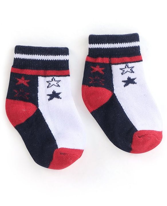 Cute Walk by Babyhug Non Terry Anti Bacterial Ankle Length Socks Stripes & Star Design Pack of 5 - Red Blue & White